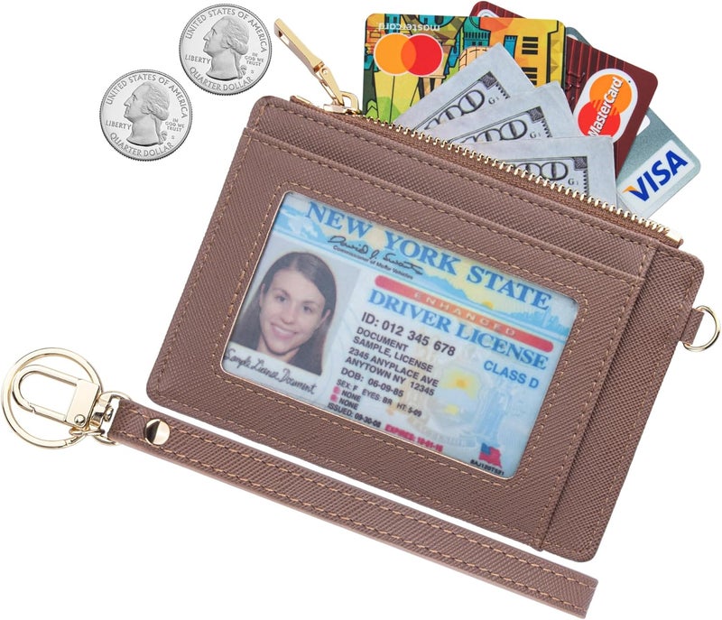 Wikavanli Women Slim Rfid Blocking Credit Card Case Holder Wristlet Zip ID Case Wallet Small Compact Leather Wallet Coin Purse with Keychain (Camel) - Image 2